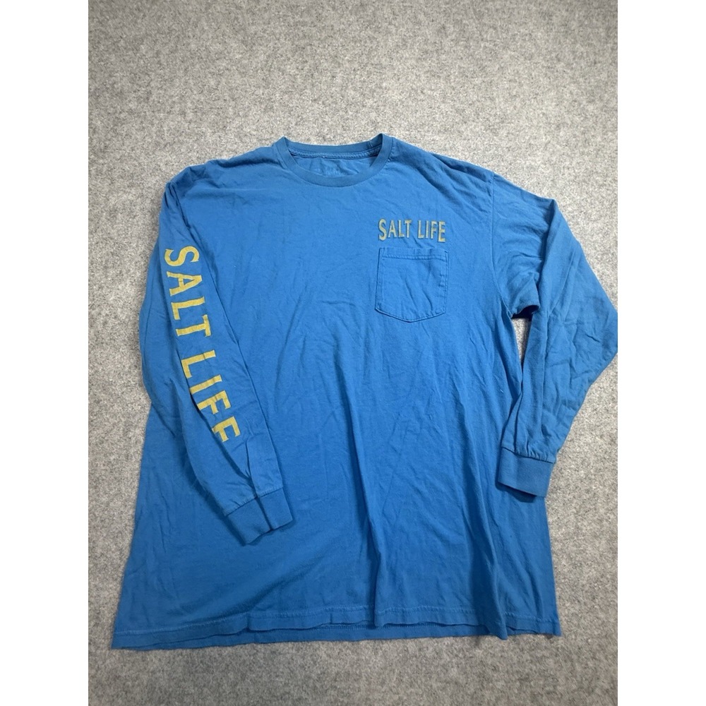 Salt Life Beeracuda Pale Ale Mens Long Sleeve Pocket T Shirt Blue Fishing Beach